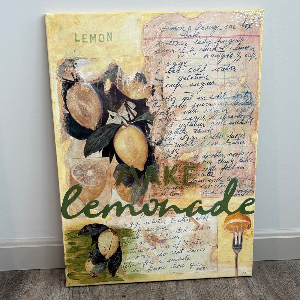 Hand Painted Lemon Art Canvas with Green and Yellow Accents 18 x 24